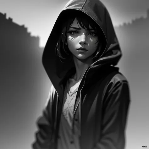 anime style a masked boy in a hooded overcoat, hooded figure, dark mysterious atmosphere, cinematic lighting, muted color palette, high contrast, dramatic chiaroscuro, moody and atmospheric, detailed facial features, intricate textures, (best quality,4k,8k...