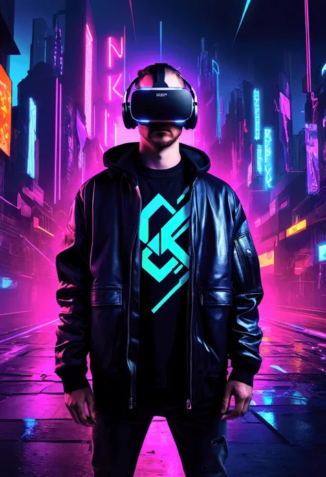 Create an edgy, futuristic album cover for a project titled KEPDPXX. The design should have a cyberpunk aesthetic, featuring bold neon colors, sharp contrasts, and dark tones like deep blues, purples, and blacks. Incorporate glitch effects, fragmented digi...