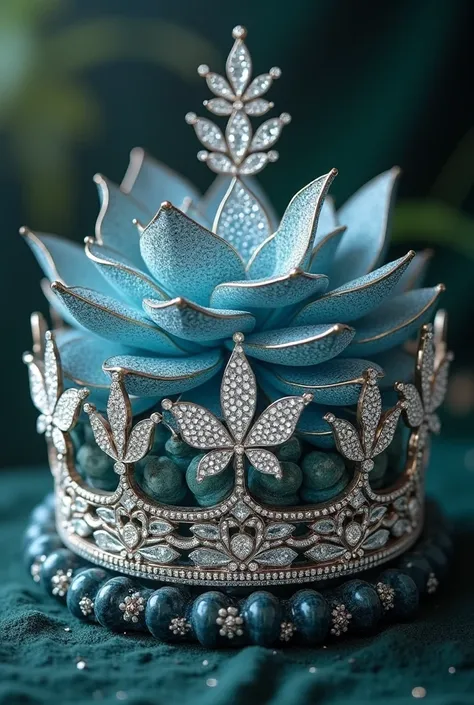 I want a crown that symbolizes the ocean, that contains fish or whatever refers to the sea and that has a lotus flower, and also that symbolizes the earth, since it has trees and also that has butterflies, that is carved in the same crown and that is silve...