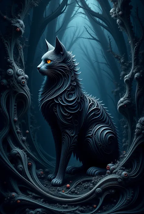 masterpiece, cat, shrouded in shadows, , entirely in frame, FULL BODY, hyperdetailed painting, luminism, fractal isometrics details , intricately detailed , cinematic, trending on art station Isometric Centered hyper realistic cover photo awesome full colo...