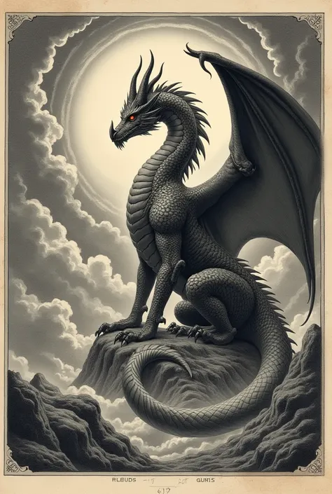  Ancient Dragon , engraving, old illustration