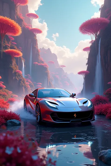 Ferrari Lusso in a beautiful fantasy world