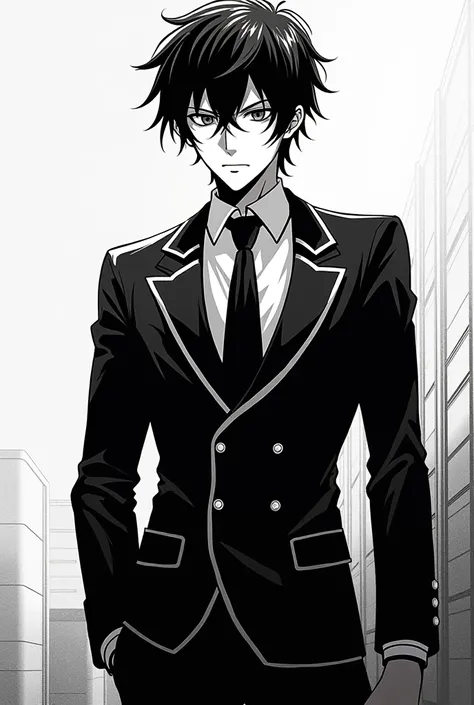 Ayanokoji Kyotaka from Classroom of the Elite wearing blue lock uniform in black and white manga style 