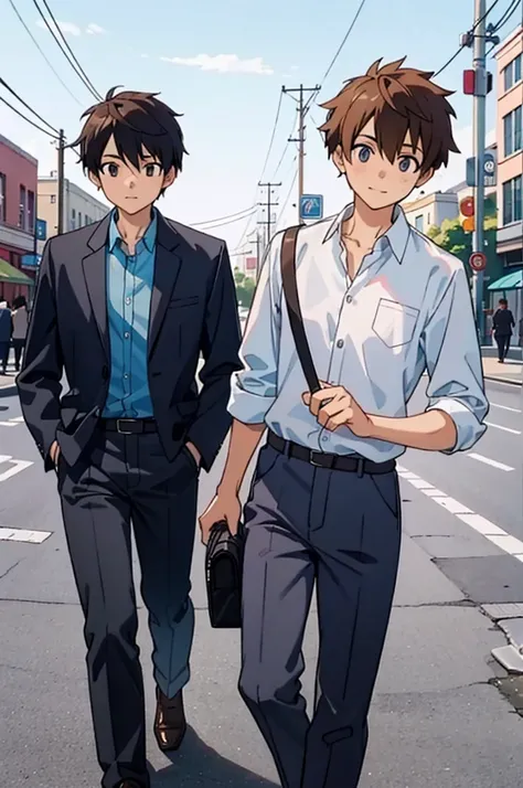 (face:1.074),((2 Men:1.4)),((2 Men:1.4)),((2 Men:1.4)),(Attractive boy ), thin limbs,Young people,eye,usually,daily, anime style,Functional beauty,Two boys walking around town,A cute, healthy, and good-looking guy,((unaware, hey)),(Im a man ), crazy what s...