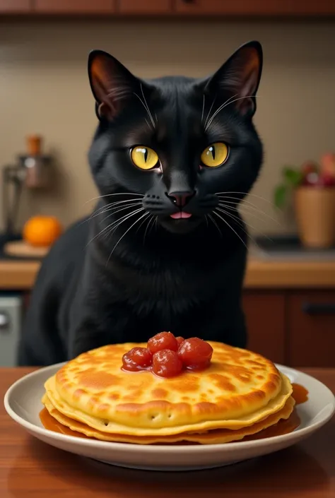 A BLACK CAT EATING CACHAPAS 