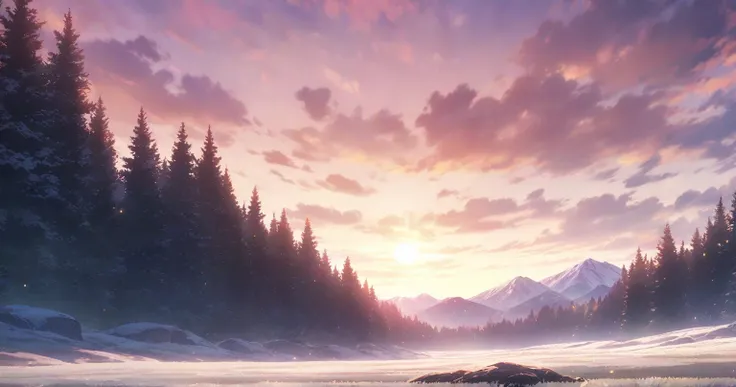  sunrise　nature　Mountain　 Fantastic　 no people　 scenery in the morning only　Anime anime keyvisual, wide shot, no humans,