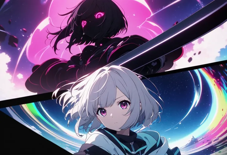 anime character with a sword, nightcore, screenshot from the anime film, anime keyframe, dreamy psychedelic anime, anime opening, ilya kuvshinov, 2019s anime screenshot, in style of cytus and deemo, screenshot from a 2012s anime, anime visuals