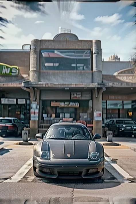 Rare image of a  2025 Porsche Cayman discovered in a parking area at McDonalds, January 1996, bad signal, found footage