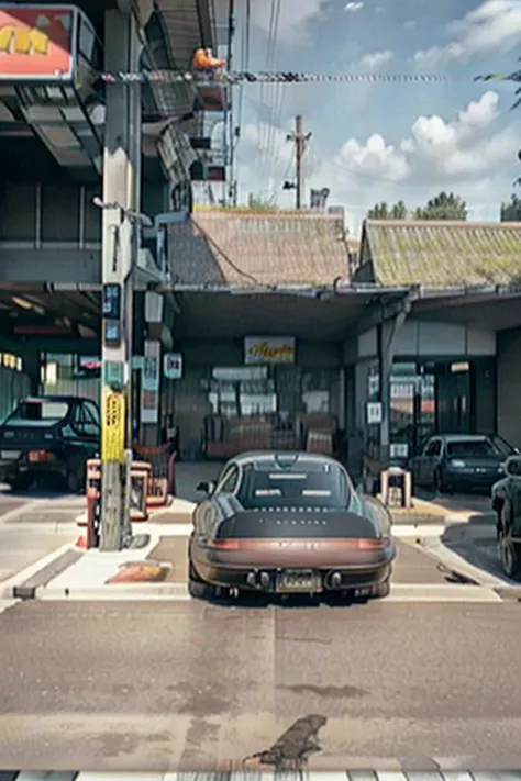 Rare image of a  2025 Porsche Cayman discovered in a parking area at McDonalds, January 1996, bad signal, found footage