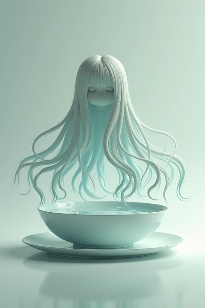 A girls hair on a bowl of water