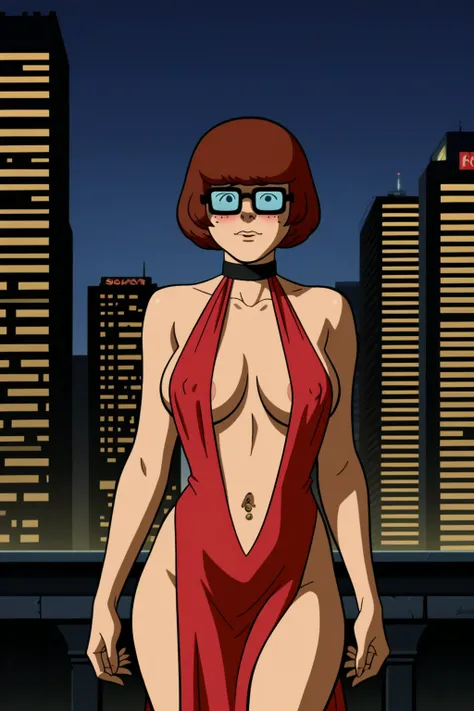 Velma, 
brown hair, black eyes, no sclera, glasses, 

score_9, score_8_up, score_7_up, score_6_up, score_5_up, score_4_up, BREAK, 


portrait, looking_at_viewer,

1_girl, femele,

skyscraper, city, night,

standing,
open_legs,

safe_position, 1_girl, dress...