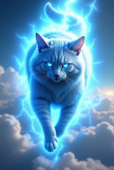 A cat flies in the sky with the power of Gokus blue