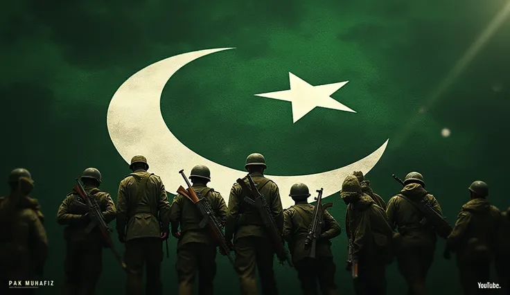 Create a YouTube channel name pak muhafiz  select Pakistan flag pictures and army pictures and write text pak muhafiz