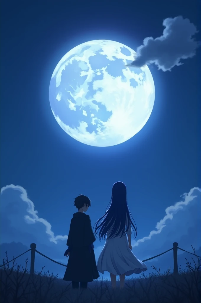 hinata hyuga infront of moon with an mid long hair guy