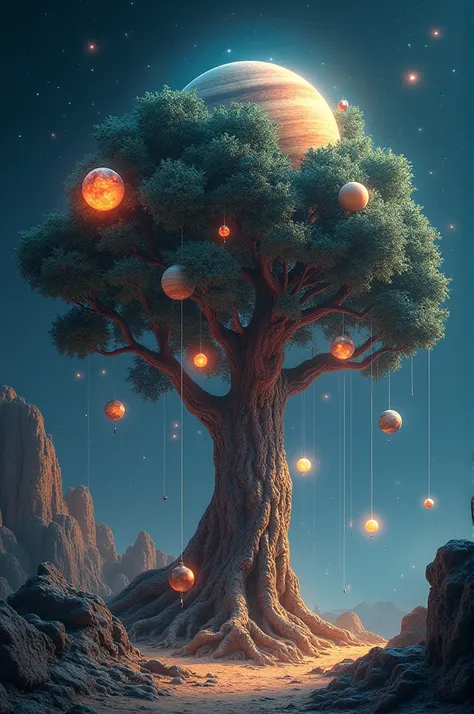 new year tree with planets