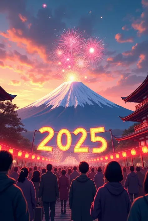 Text Happy new year 2025 in Mount Fuji