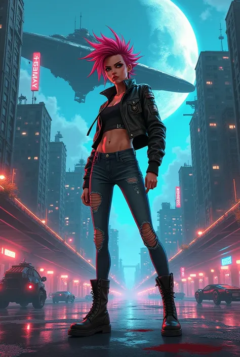 Punk woman car ship anime 