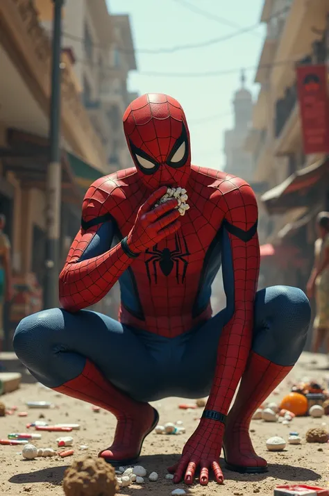 Spider-Man is using drugs on a random street in Egypt 