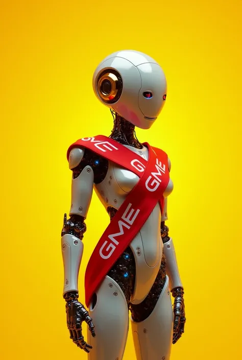 yellow background, has a red bandage with the GME lettering, cyborg