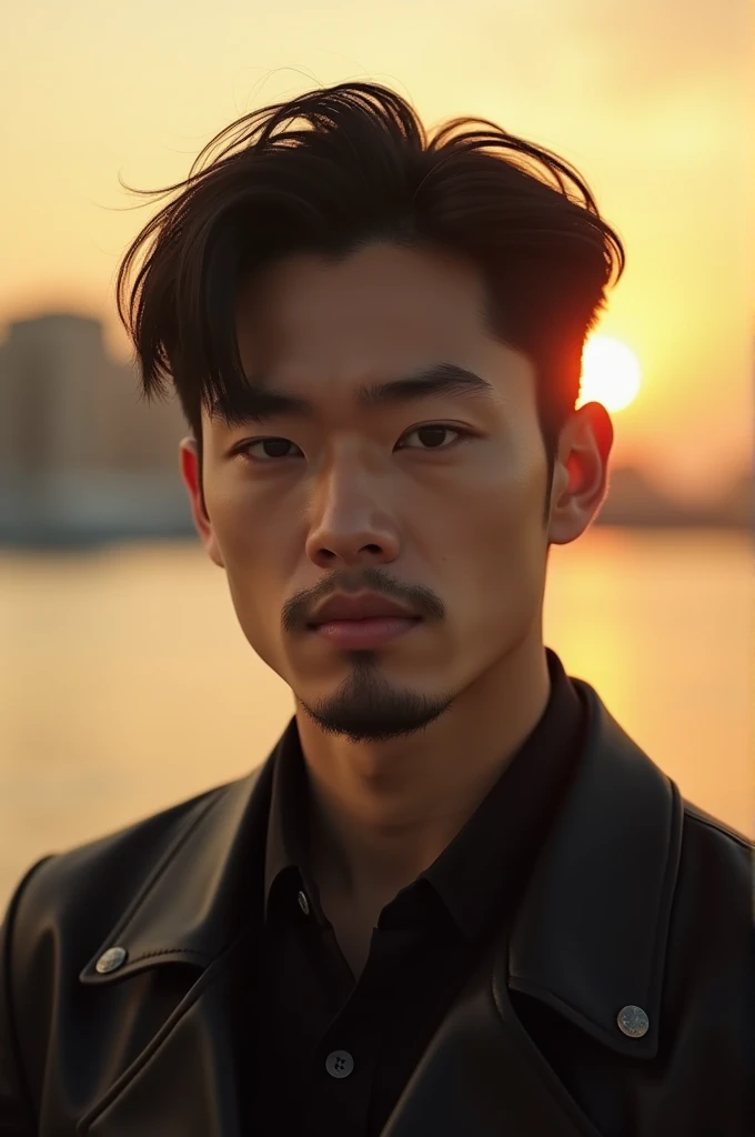 Create the coolest and most handsome  South Korean boy with a golden hour look. 