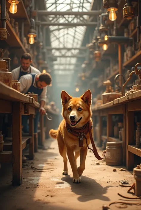 The story of the dog is working in the workshop