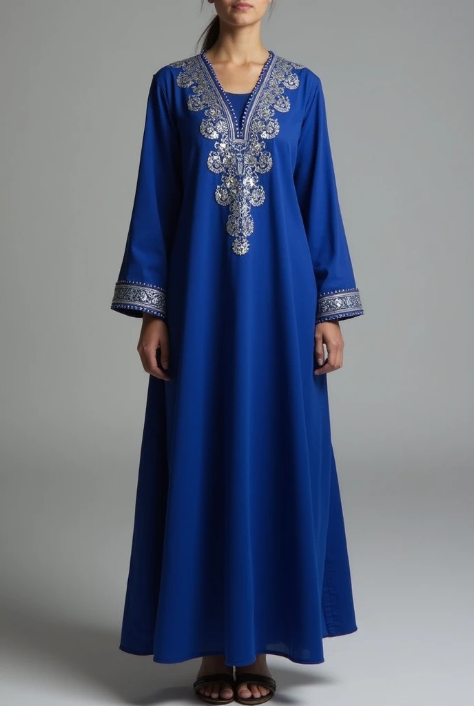 Royal blue kashmiri pheran for female 
Silver color tilla embroidery on neck and sleeves very light embroidery 