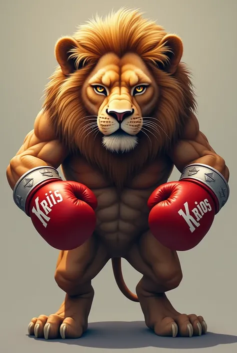 A lion that represents the lion of Judah with a boxing version and that says Kris on the boxing gloves and on the other side of the lion says Kyrios 