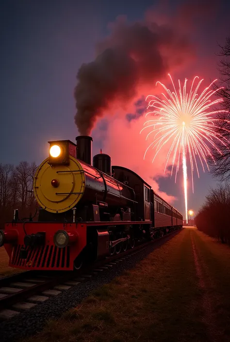 A train in selverster fireworks