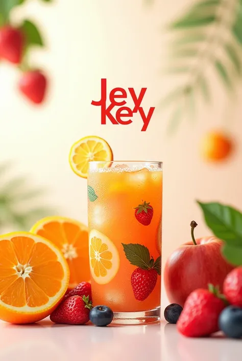 Design a realistic poster for a company who is newly on fruit juice named jey key