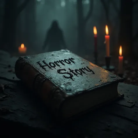 a terrifying image of a book ,  and the name of the book is HORROR STORY
