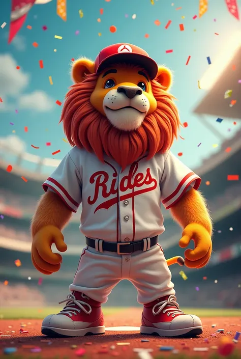 Happy New Year image with a lion dressed as a baseball player and on the t-shirt that says the red sentence