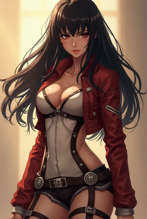 Mikasa from Attack On Titan, long hair, sexy clothes,