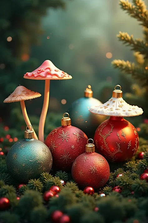 Christmas balls with mushrooms