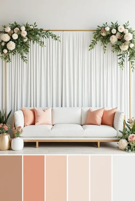 Here are some decoration ideas for a modern themed wedding with a white and peach/cream color palette, suitable for a large land venue: 1. Minimalist Floral Arrangements: Use a mix of white flowers like roses, peonies, and calla lilies, along with peach or...