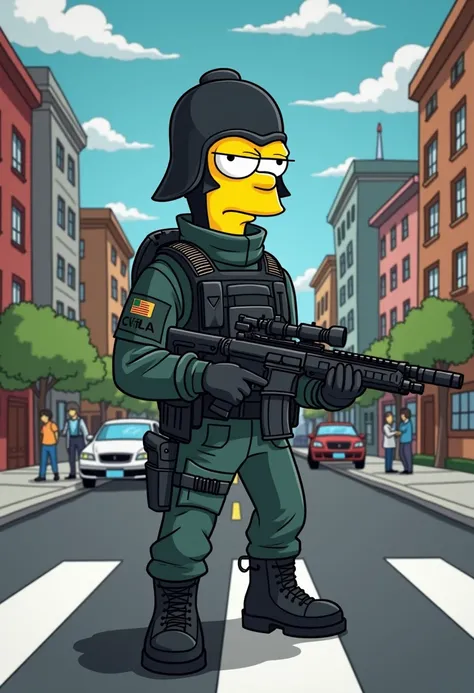 Crie um personagem estilo Simpson do Ghost de call os duty 