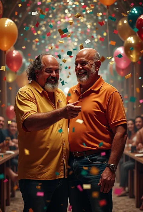 Take a picture with Bud Spencer and Terence Hill ,  as they celebrate New Year and sprinkle confetti!