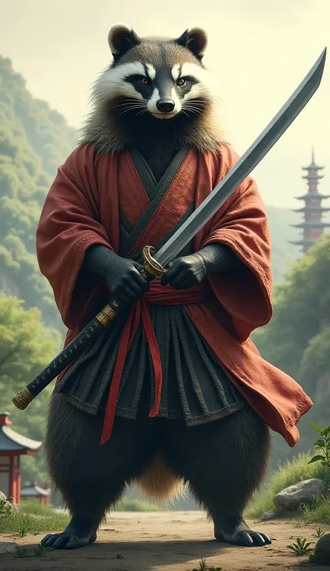 A samurai badger dressed as a hakama 