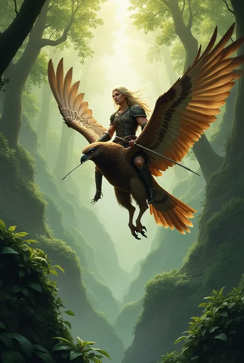  I need a Silvan elf from Warhammer Fantasy, male. Riding on a falcon and carrying a bow 