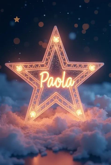 Generate me an image of a beautiful New Years star with the name of "Paola" with a beautiful background 