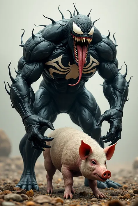 Venom walking on top of a pig