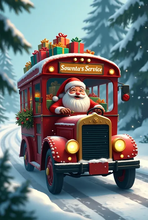 Santa Claus driving service bus