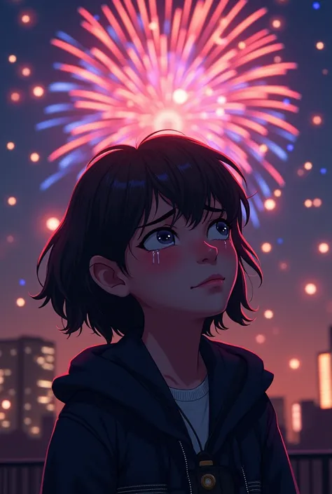 the twitch streamer "itskatchii" crying while the new years fireworks