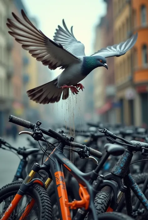 Flying pigeon shiting on enduro bikes, carbon bikes, rear and front shock, brakes