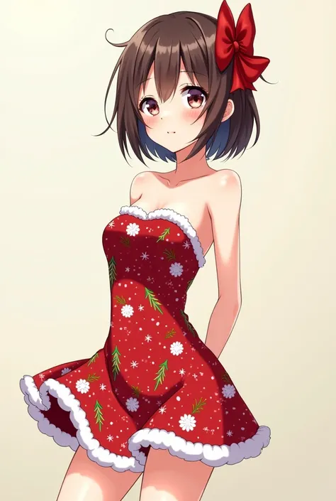 Anime girl strapless xmas minidress short  skirt hand behind