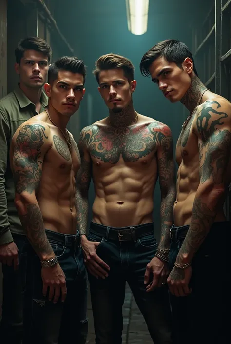 Four young mobsters and tattooed