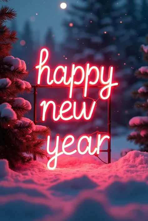  A Christmas image with a message :” Fam .  ZELAYA Happy New Year” Neon lettering style 