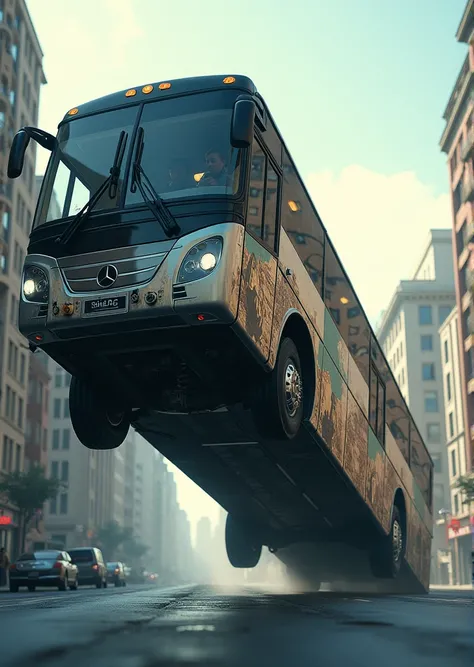 I want you to make this bus with the same image tipping over 