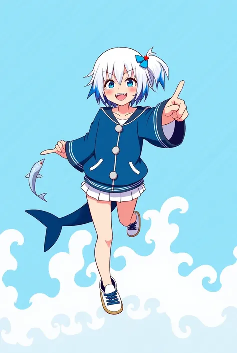 (masterpiece, best quality, absurdres), 1girl, ((solo)), (ixy:1.2), full body, (gawr_gura:1.5), gawr_gura_(1st_costume), hololive,
shark girl, fish tail, shark tail, straight on,
white hair, blue hair, two-tone hair, streaked hair, side ponytail, hair ribb...