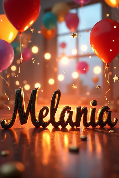  Create a party image with the word Melania, with balloons and stars 