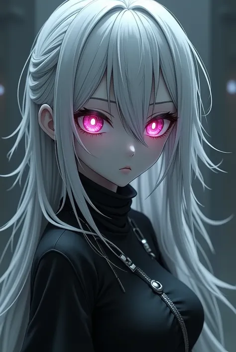 anime girl and a black and white outfit, from arknights, gapmoe yandere grimdark, white scary skin, white haired deity, 2b, 2 b, pixiv 3dcg, she has dark grey hairs, translucent white skin, from girls frontline, ahegao, anime asthetic, white haired, ahegao...